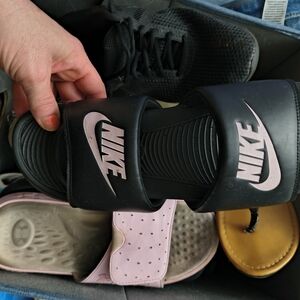 Nike Black and Pink Slide Sandals